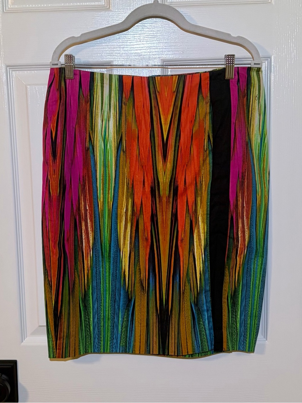 Vibrant Multicolor Printed Striped Pencil Skirt With High Front Slit. Size 10/12